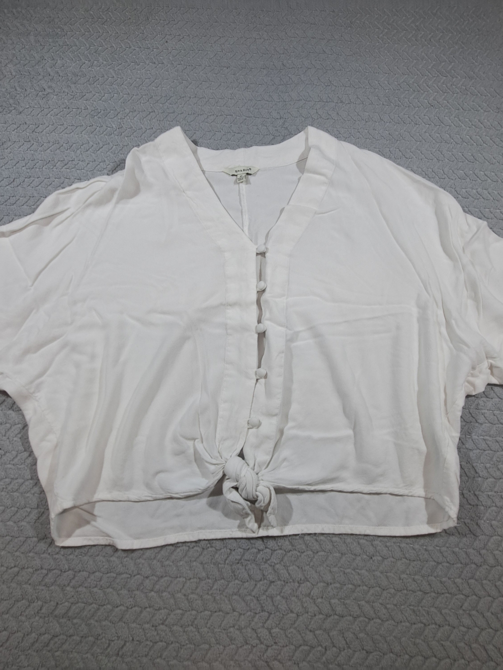 Madewell White Tie-Front Button V-Neck Top